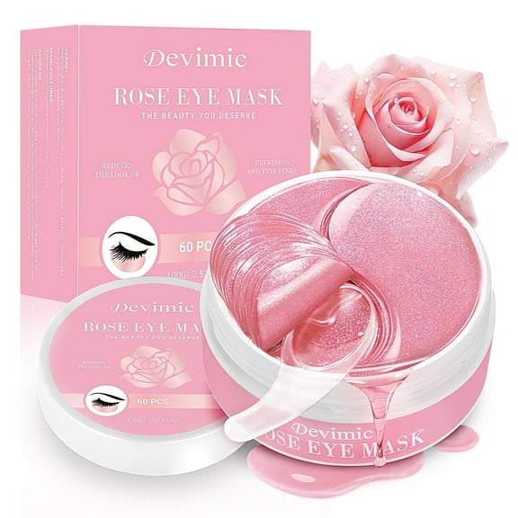 Devimic Rose Eye Mask 30 Pairs, Under Eye Patches for Dark Circles & Puffy Eyes, Hydrating Gel Eye Masks to Reduce Wrinkles, Fine Lines, Firm & Brighten Delicate Skin