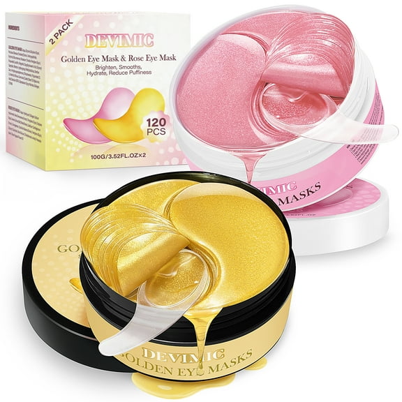 Devimic Under Eye Patches Set 60 Pairs (2 x 30 pairs), Golden & Rose Eye Mask for Dark Circles & Puffiness, Hydrating, Firm & Brighten Delicate Skin