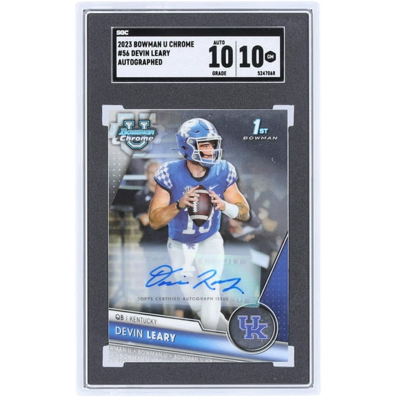 Devin Leary University of Kentucky Autographed 2023 Bowman Chrome U #56 SGC Authenticated 10/10 Card - Fanatics Authentic Certified