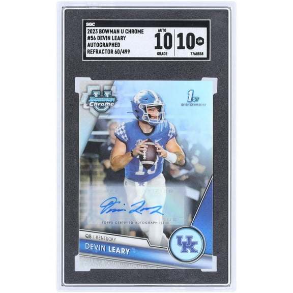 Devin Leary University of Kentucky Autographed 2023 Bowman Chrome U Refractor #56 #60/499 SGC Authenticated 10/10 Card - Fanatics Authentic Certified