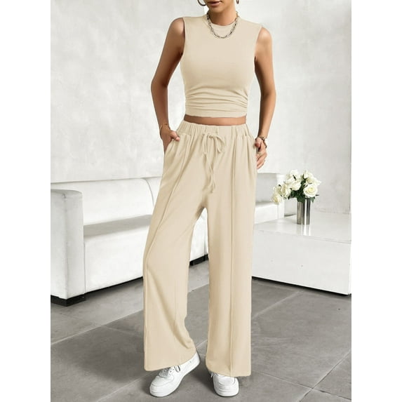 Devine Mock Neck Sleeveless Top and Drawstring Pants Set