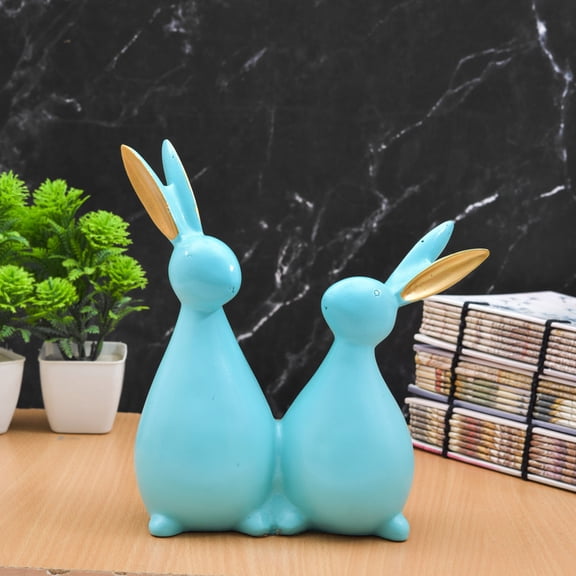 DevineSoul Handpainted Resin Cute Rabbit Pair Statue for Home Decor Accent II Office Desk Showpieces