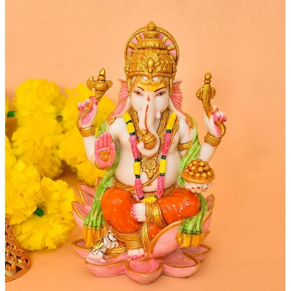 DevineSoul Marble Dust 8 Inches Red Ganesh ji murti Statue/Idol for Home Temple Puja Room Decoration Items II Good Luck Ganesha for Gifts II Pack of 1 II