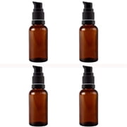 Devinez Amber Color Round Glass Bottle with Lotion Pump & Black Cap, 30 ml - Set of 4 for Essential Oils, Blends, DIY skin care, Cosmetics, Multipurpo