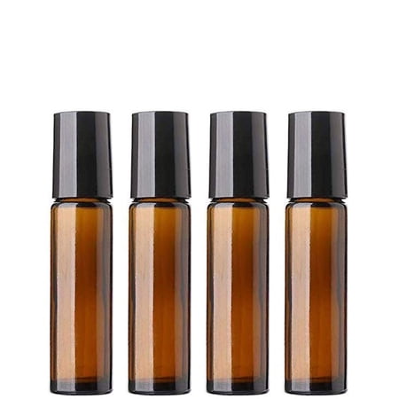 Devinez Multipurpose Amber Color Roll On Glass Bottle with steel Ball, 10 ml with Black Cap (Pack of 4), for Beauty, Essential Oils, Blends, Skin Care
