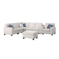 Devion Furniture 7-Piece Upholstered Modern Chenille Sectional in Beige
