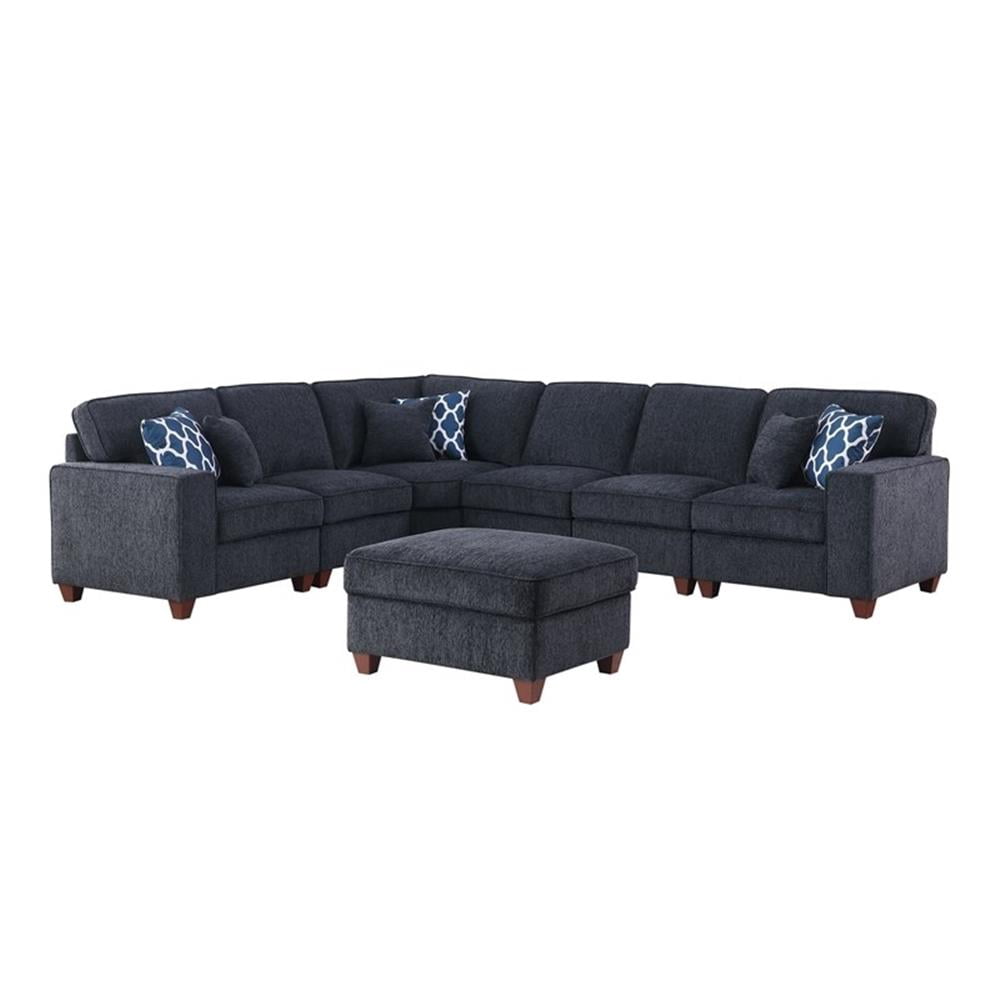 Devion Furniture 7-Piece Upholstered Modern Chenille Sectional in Black