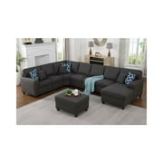 Devion Furniture Reversible Sleeper Sectional Sofa - Dark Gray, Polyester Fabric (Model DV5011)