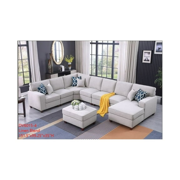Devion Furniture 8-Piece Upholstered Fabric Sectional with Chaise in Light Gray