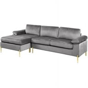 Devion Furniture Modern Velvet Sectional Sofa in Gray/Gold legs