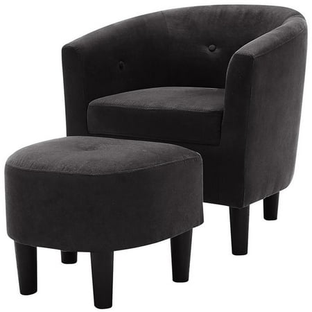 Devion Furniture Polyester Fabric Accent Chair with Ottoman in Dark Gray