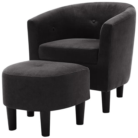 Devion Furniture Polyester Fabric Accent Chair with Ottoman in Dark Gray