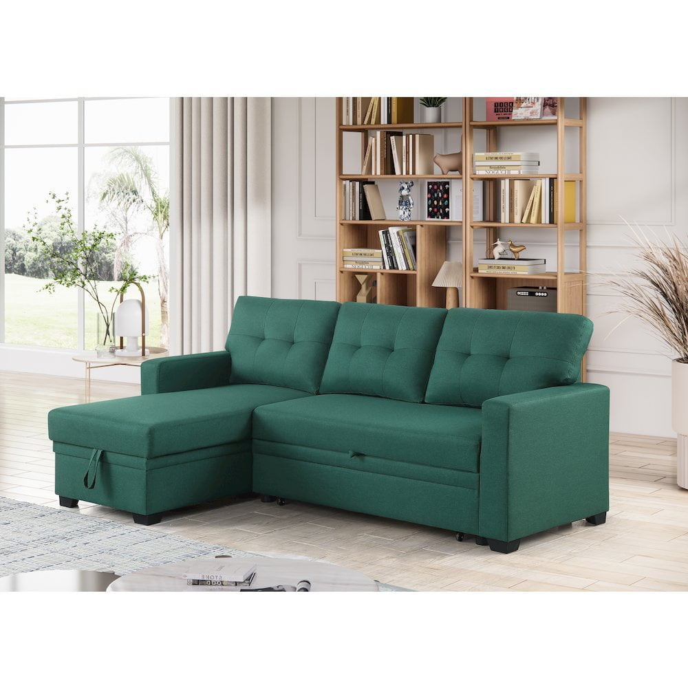 Pemberly Row Transitional Fabric Reversible Sleeper Sectional Sofa In Dark Gray Prvw Vr~198745270