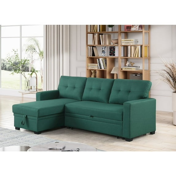 Devion Furniture Polyester Fabric Reversible Sleeper Sectional Sofa-Green