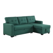 Devion Furniture Polyester Fabric Reversible Sleeper Sectional Sofa-Green