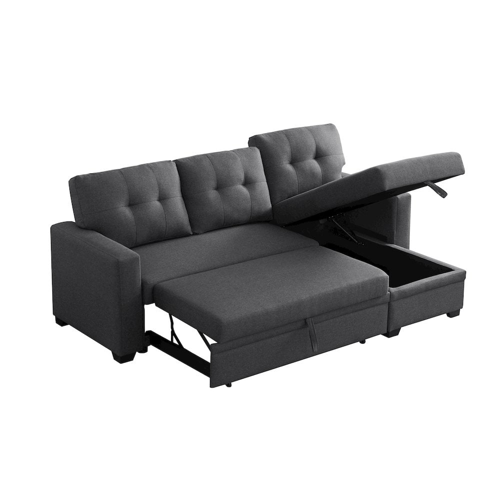 Gray Tufted Fabric Sectional Sofa with Storage and Track Arms