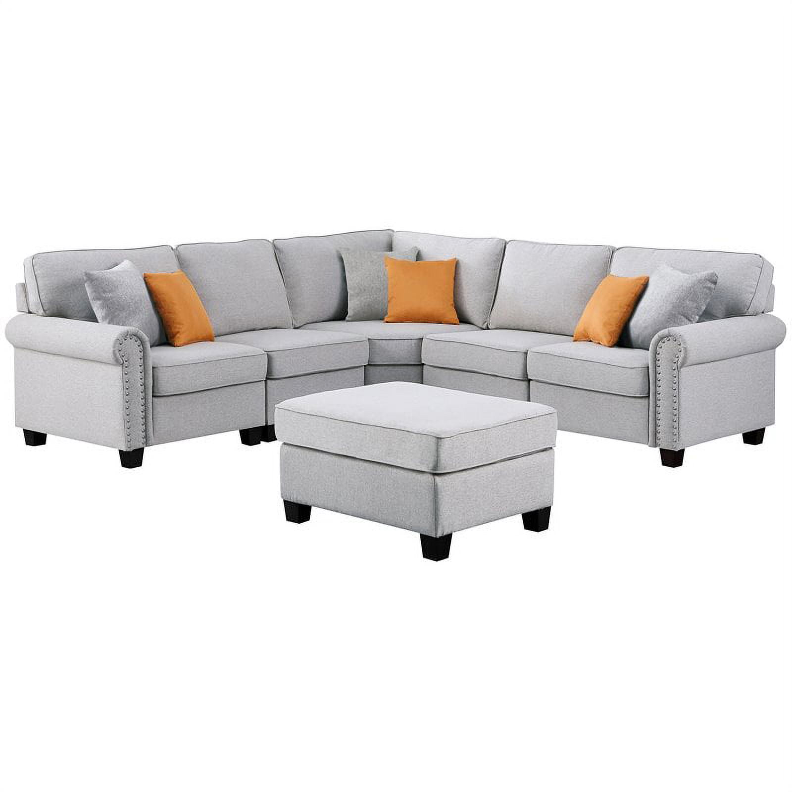 Devion Furniture Polyester Fabric UShaped Sectional Sofa in Light Gray