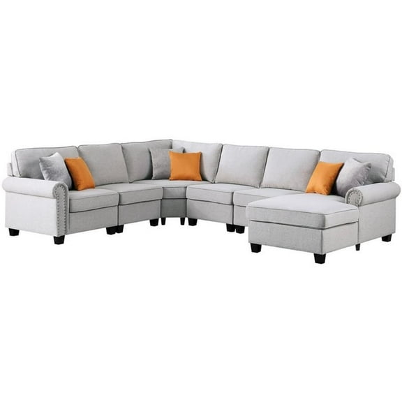 Devion Furniture Polyester Fabric U-Shaped Sectional Sofa in Light Gray