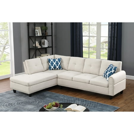 Devion Furniture Polyester Storage Sectional Sofa, Beige