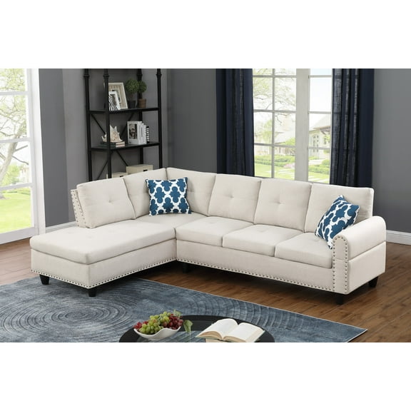 Devion Furniture Polyester Storage Sectional Sofa, Beige