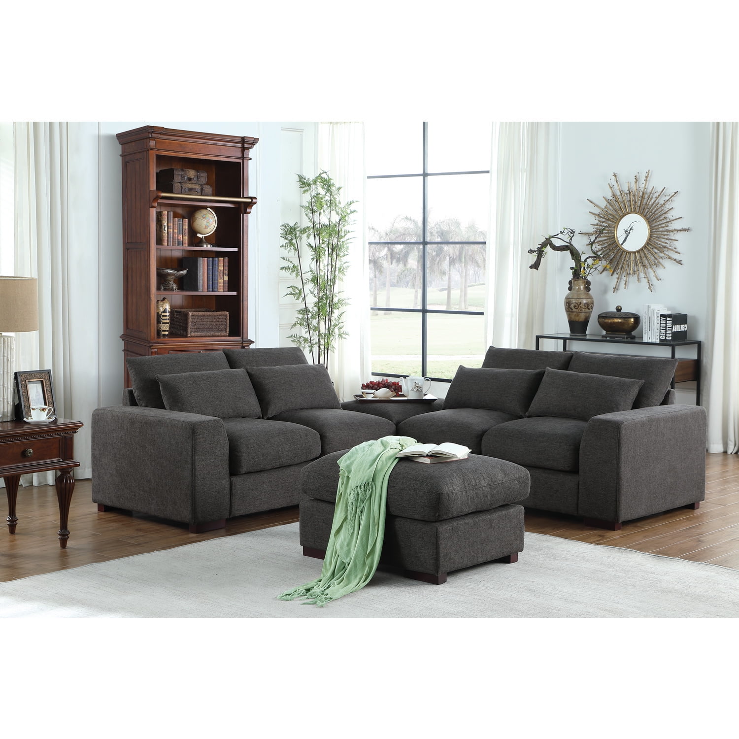 Devion Furniture Reversible Modular Sectional Fabric Sofa & Chaise With
