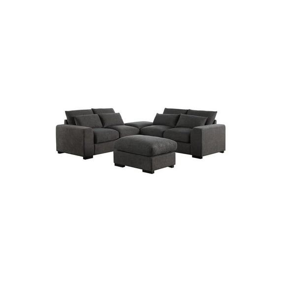 Devion Furniture Reversible Modular Sectional Fabric Sofa & Chaise With Two Ottoman-Dark Gray