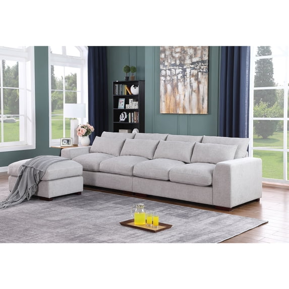 Devion Furniture Reversible Sectional Sofa with Ottoman, Gray