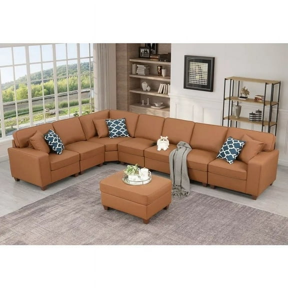 Devion Furniture Shelaine Artificial Leather Modular Sectional With Ottoman - Beige