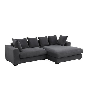 Devion Furniture Solid Print L Shaped Sectional Sofa with pillows, Dark Gray