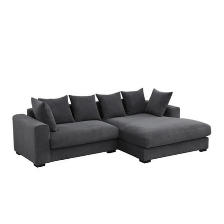 Devion Furniture Solid Print L Shaped Sectional Sofa with pillows, Dark Gray