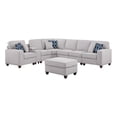 thumbnail image 1 of Devion Furniture Solid Print Linen Sectional Sofa with Console and Ottoman, Light Gray, 1 of 10