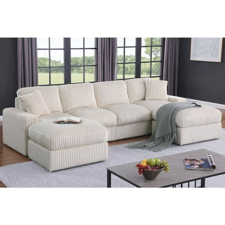 Devion Furniture Tolzmann Sectional Sofa With 2 Ottomans - Polyester Beige