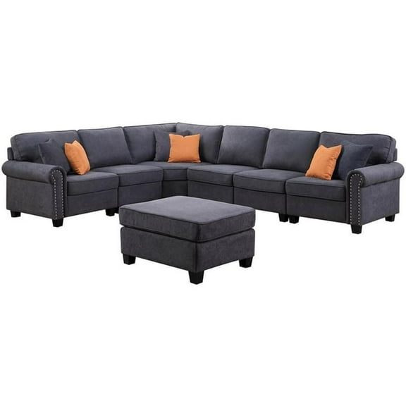 Devion Furniture Woven Fabric U-Shaped Sectional Sofa in Dark Gray