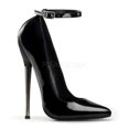 thumbnail image 1 of Devious DAGGER-12 - 6 1/4" Solid Brass Heel Ankle Strap Plain Pump-Blk Pat-6, 1 of 2