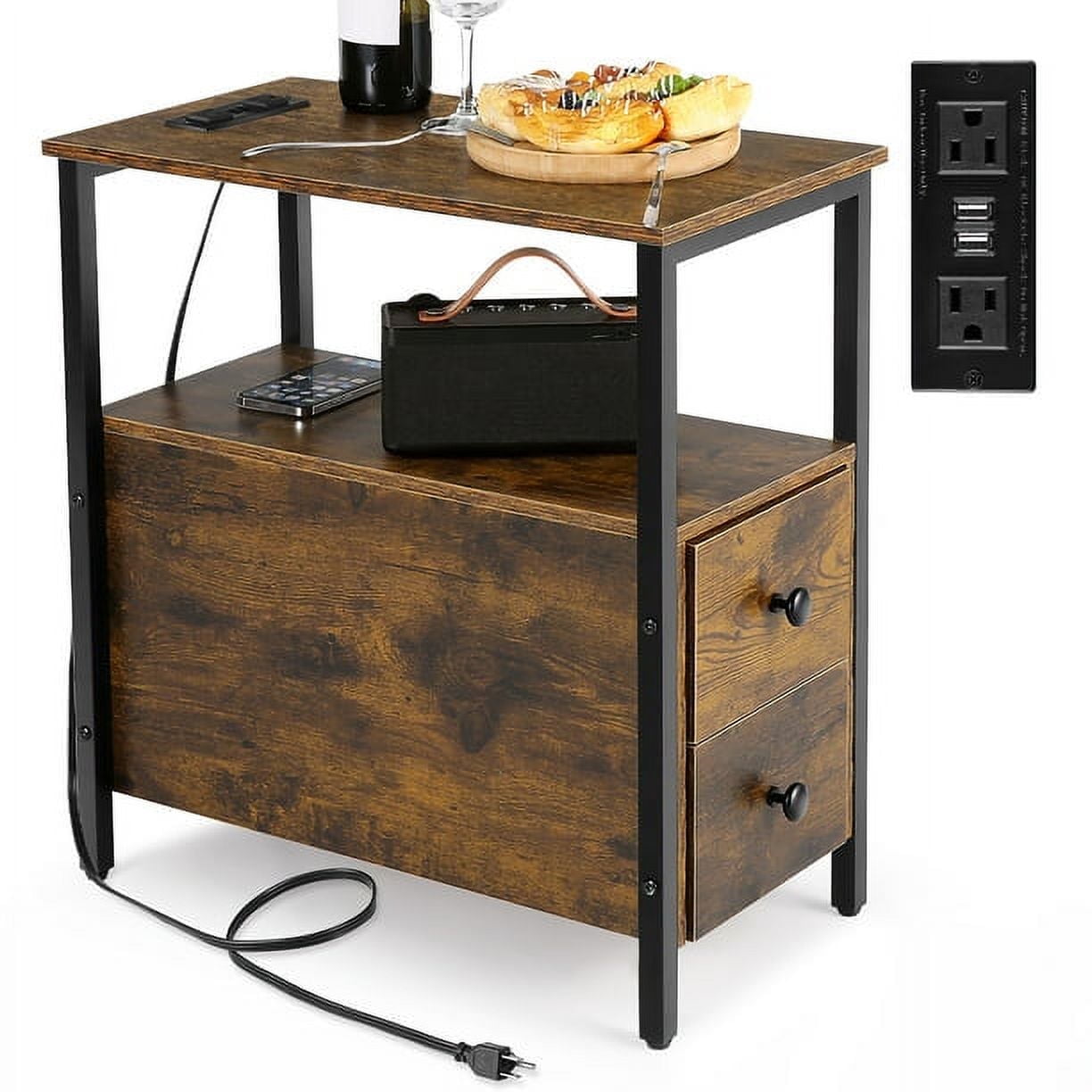Devo 3 Tier End Table with Drawers Charging Station Shelf Suitable for Small Spaces Walmart