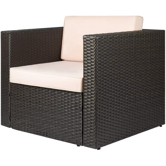 Devoko 1 Pieces Patio Furniture Sets All Weather Outdoor Sectional Sofa Manual Weaving Wicker Rattan Patio Set with Cushion, Beige