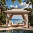 thumbnail image 1 of Vineego 10×10 ft Outdoor Pop Up Gazebo with Mosquito Netting，Double Roof Gazebo with Double Curtains for Backyard, Garden and Patio,Khaki, 1 of 7