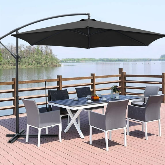 Devoko 10 Ft Patio Offset Cantilever Umbrella Outdoor Market Hanging Umbrellas with Crank & Cross Base, Black