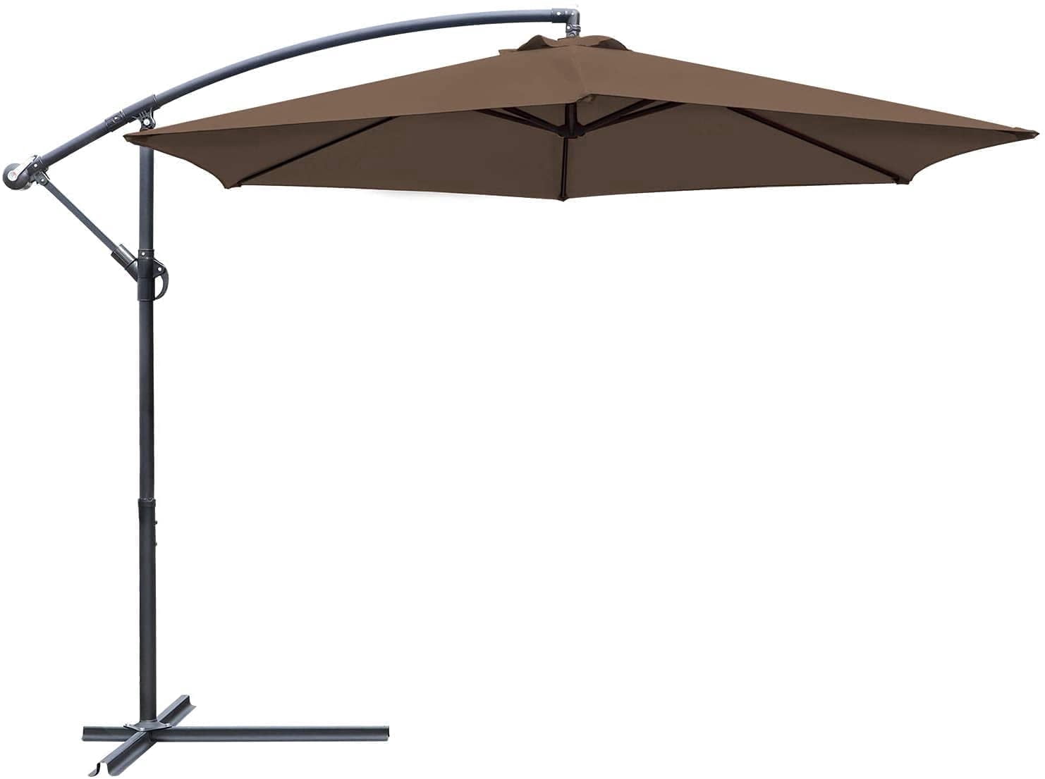Devoko 10 Ft Patio Offset Cantilever Umbrella Outdoor Market Hanging Umbrellas with Crank & Cross Base, Brown