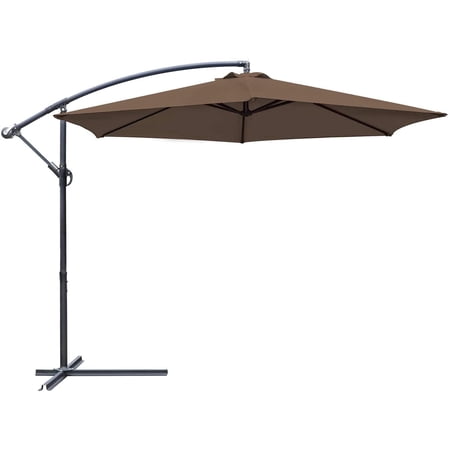 Devoko 10 Ft Patio Offset Cantilever Umbrella Outdoor Market Hanging Umbrellas with Crank & Cross Base, Brown