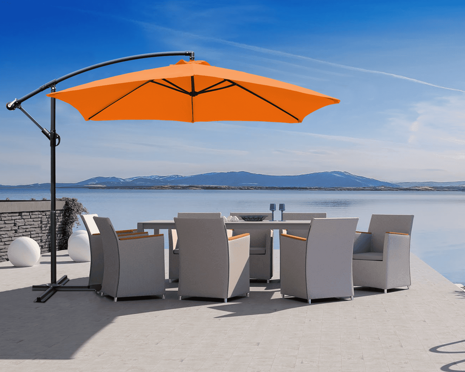 Devoko 10 Ft Patio Offset Cantilever Umbrella with Crank & Cross Base