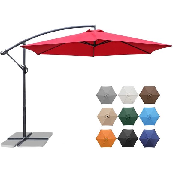Devoko 10 Ft Patio Offset Cantilever Umbrella Outdoor Market Hanging Umbrellas with Crank & Cross Base, Red