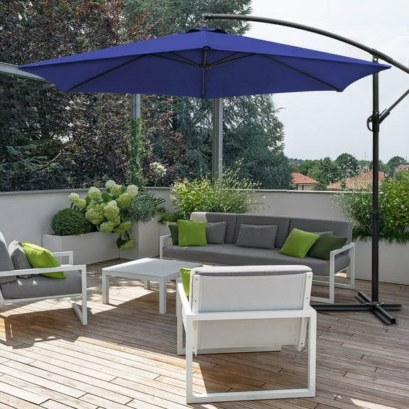 Devoko 10' Patio Offset Cantilever Umbrella Outdoor Market Hanging with Crank & Cross Base Dark Blue