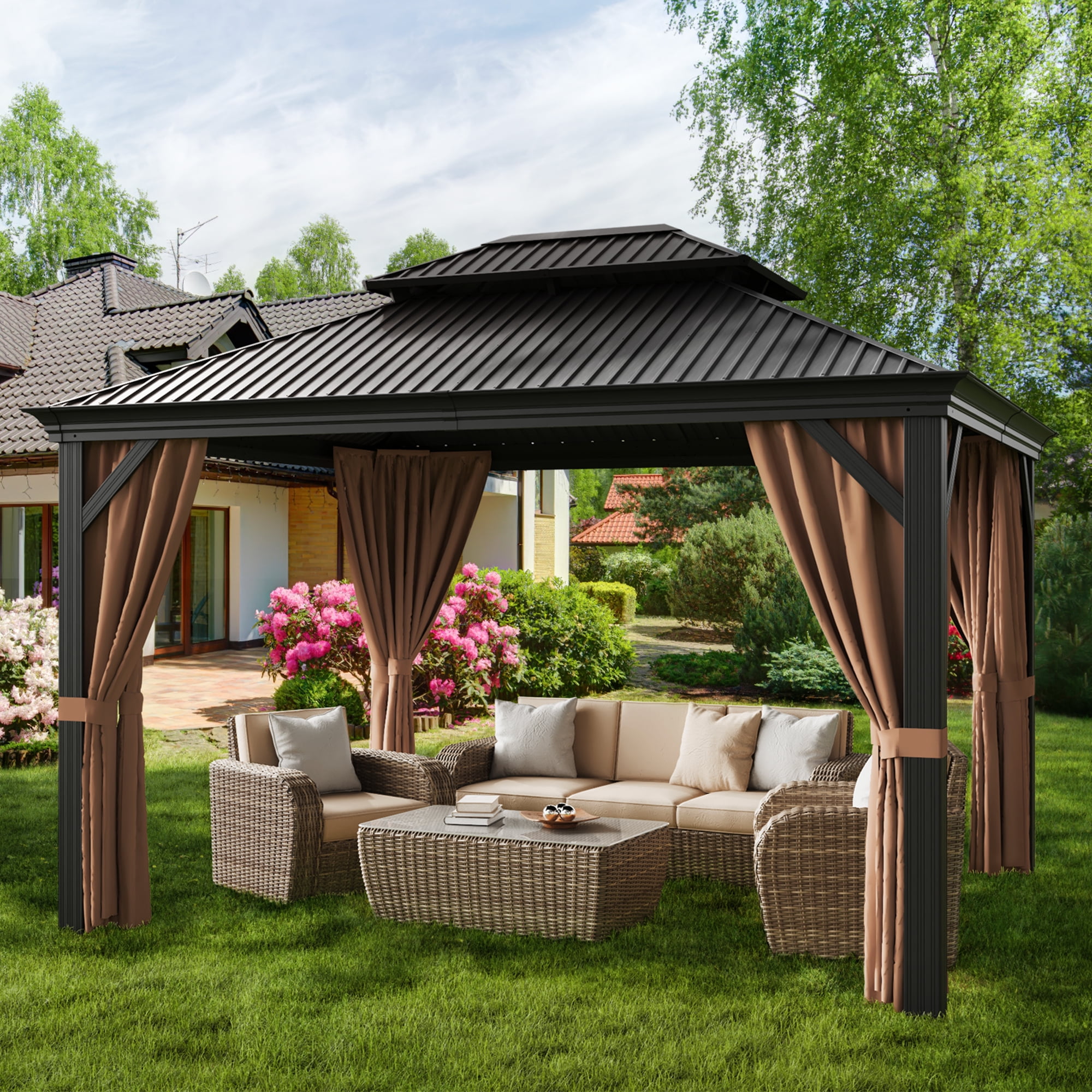 Devoko 10'x12' Hardtop Gazebo, Galvanized Steel, Double Roof