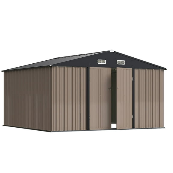 Devoko Spacious And Versatile Metal Storage Sheds, 76.40 x 120.00 x 121.00 inches, Brown
