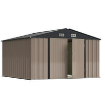 Devoko 10'x10' Patio Metal Storage Shed Outdoor Storage Shed with Lockable Door Tool Storage Shed for Backyard,Brown