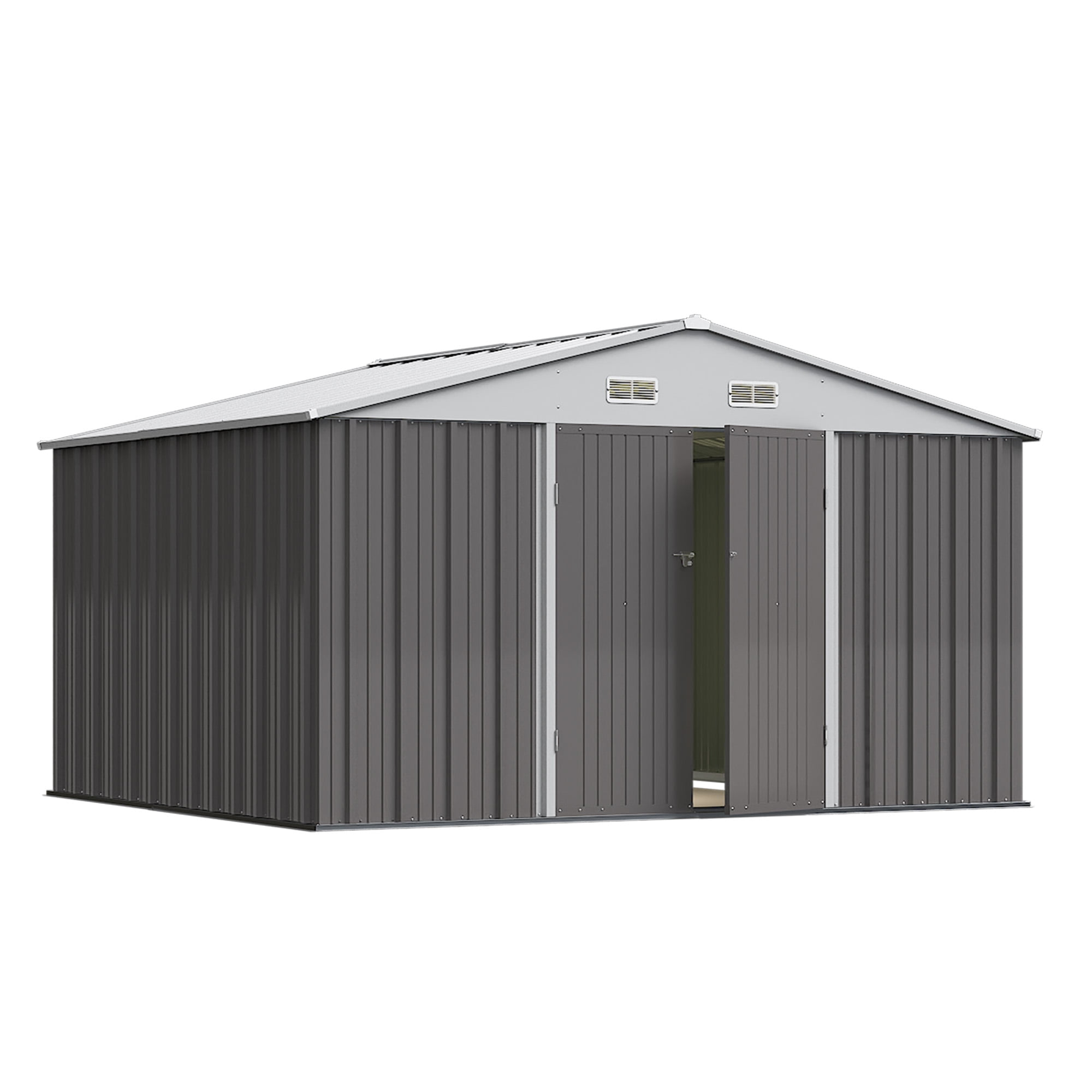 10' x 8' Gray Metal Outdoor Storage Shed with Double Doors