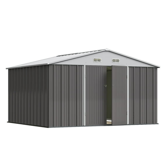 Devoko 10'x8' Patio Metal Shed with Lockable Door Outdoor Steel Storage Building Outdoor House for Backyard,Gray