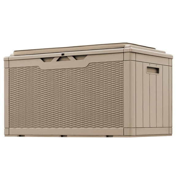 Devoko 105 Gallon Resin Deck Box Outdoor Lockable Storage Bench with Cushions Waterproof Storage Box,Brown