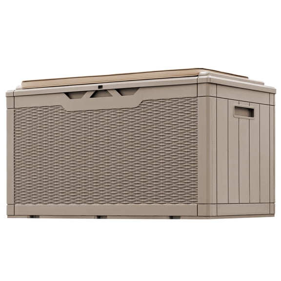 Devoko 105 Gallon Resin Deck Box Outdoor Lockable Storage Bench with Cushions Waterproof Storage Box,Brown